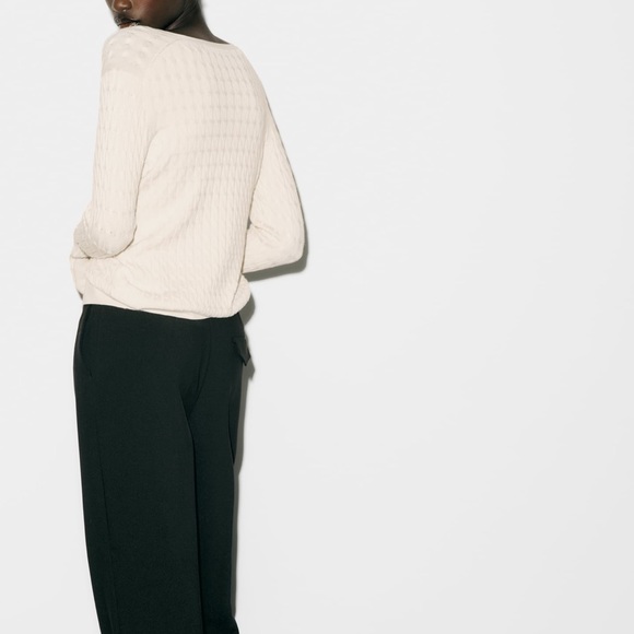 Zara cable knit cardigan with V neckline Off white/ cream NWT - Picture 4 of 7